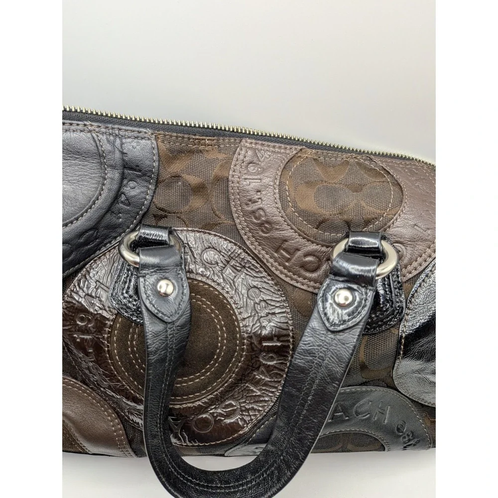 Vtg Y2K Coach Ashley Satchel Bag Chocolate Brown Patchwork Snaphead Shoulder Bag